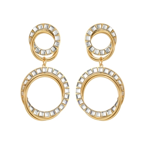 18K gold plated stainless steel double hoop earrings with baguette crystal inlay