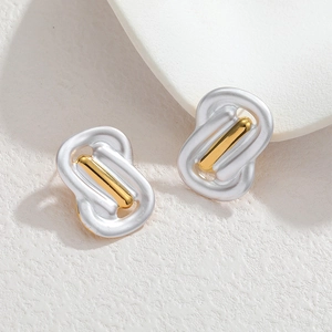 Minimalist geometric dual-tone 18k gold plated irregular line earrings with oil drip finish