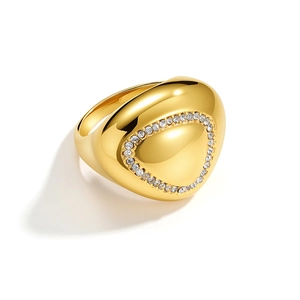 Geometric triangular gold ring with pave-set zircons for a minimalist elegant look