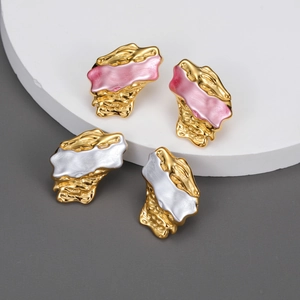 Irregular Geometric Stud Earrings Stainless Steel 18K Gold Plated Enamel Lava Texture Exaggerated Modern Jewelry For Women