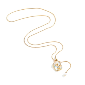 18k gold tulip pendant necklace with pearl on flat snake chain for women retro style