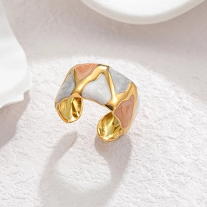 18k gold plated stainless steel open ring with colorful geometric enamel textures