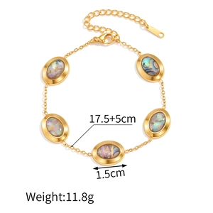 Détails du bracelet plaqué or 18 carats avec nacre d'abalone et mesures de taille