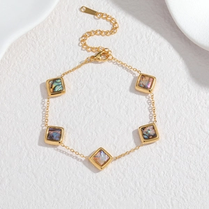 Bracelet en acier inoxydable plaqué or 18k avec pendentifs carrés en nacre d'abalone