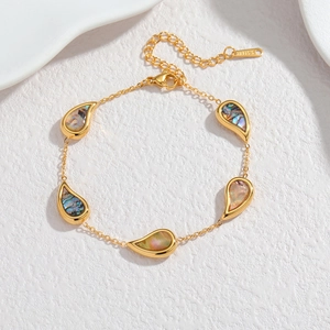 Bracelet en acier inoxydable plaqué or 18k avec breloques goutte d'eau en nacre d'abalone