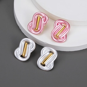 Minimalist Geometric Knot Earrings Stainless Steel 18K Gold Plated Two Tone Artificial Pearl Texture Fashion Jewelry For Women