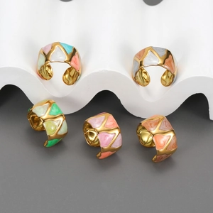 Geometric Adjustable Open Ring 18K Gold Plated Stainless Steel Colorful Enamel Niche Design Non-Fading Jewelry For Women