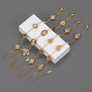 Bracelet En Acier Inoxydable À Breloques Géométriques En Nacre D'Abalone Plaqué Or 18K Bijoux Élégants Pour Femmes