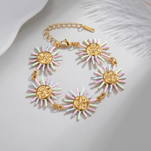 18k gold-plated stainless steel bracelet featuring sun pendants with colorful enamel inlay
