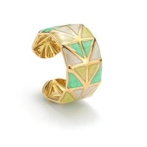 Minimalist 18k gold plated stainless steel open ring with colorful geometric enamel finish