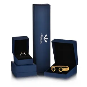 Jewelry Box Navy Blue Matte Faux Leather Velvet Lining Storage Gift Packaging For Ring Necklace Bracelet Pendant Fashion