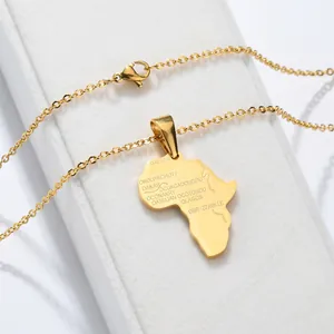 Collier Pendentif Carte Afrique Acier Inoxydable Noms De Villes Gravés Bijoux Géographie Africaine Culture Hip Hop Chaîne Clavicule