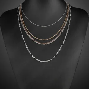 Layered 304 stainless steel O-chain necklace set in silver and 18k gold finishes