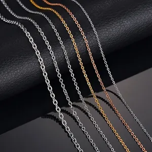 Various sizes and colors of stainless steel O-chains in silver, gold, and rose gold finishes
