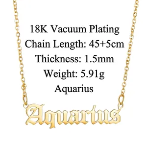 18K gold plated Aquarius zodiac letter pendant necklace with a 45cm adjustable chain
