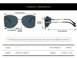 Detailed size chart for retro metal round sunglasses with precise frame measurements