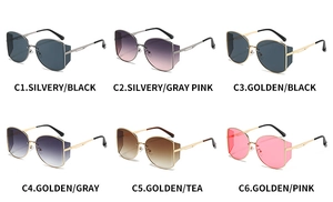 Matrix display of metal round frame sunglasses in six colors with side shields