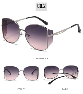 Detailed multi-angle view of vintage metal sunglasses with purple gradient lenses