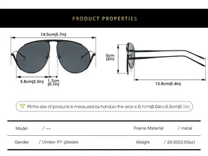 Tableau des tailles et spécifications des lunettes aviateur avec monture en métal