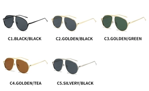 Vue à plat de la collection de lunettes aviateur en métal en cinq variantes de couleurs