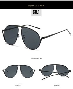 Vues détaillées de lunettes de soleil pilote noires avec monture en métal sous plusieurs angles