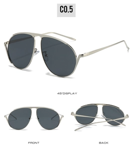 Vue en trois angles de lunettes aviateur avec monture dorée et verres gris foncé