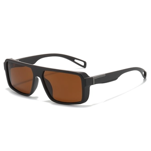 Lunettes de soleil carrées noires pour hommes avec verres bruns et détails argentés