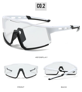Multi-angle views of white sports cycling sunglasses with clear panoramic lenses C0.2