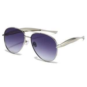 Classic aviator sunglasses with silver metal frame and purple gradient lenses