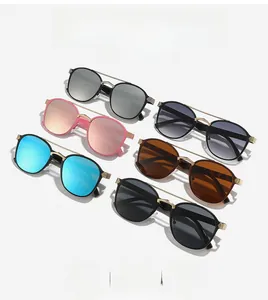 Six assorted fashion sunglasses with double-bridge frames and wave-pattern metal temples