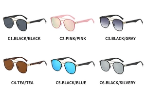 Detailed grid showing six stylish double-bridge polygonal sunglasses with various lens colors