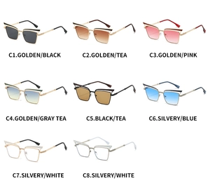 Grid view of multi-color vintage cat-eye sunglasses with detailed metal frame textures