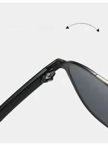 Detail of durable texture hinge on black double bridge trendy oversized sunglasses