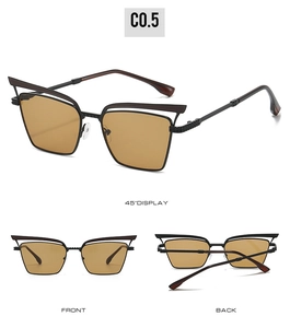 Detailed multi-angle views of vintage cat eye sunglasses with metal hollow frames in C0.5