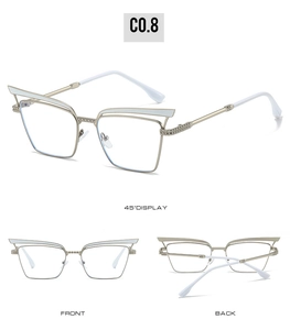 Detailed views showing champagne gold cat-eye metal frame and white temple tips