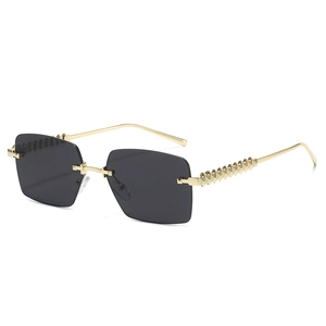 Retro Rimless Square Cut Edge Sunglasses Metal Frame Rivet Spike Temple UV Protection Fashion Trendy For Men Women