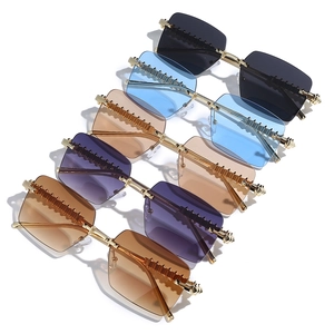 Fashion rimless square sunglasses in five colors with metallic threaded luxury temples
