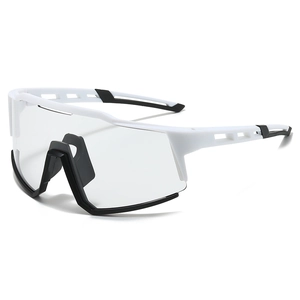 White sports wrap-around safety glasses with clear wide lens and vented frame arms