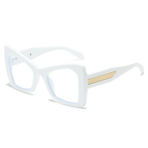 Lunettes Anti-Lumière Bleue Oeil De Chat Monture PC Avec Décoration En Métal Tissé Grand Cadre Rétro Tendance Pour Femmes Hommes