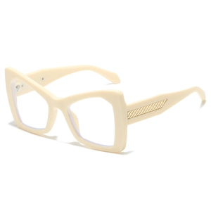 Lunettes de soleil œil-de-chat beige crème avec branches en métal texturé doré
