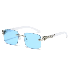 Lunettes De Soleil Rectangulaires Sans Monture Métal Léopard Panthère Protection UV Unisexe Luxe Vintage