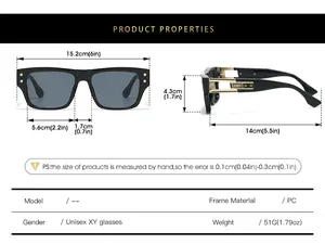 Guide des tailles pour lunettes de soleil carrées vintage avec détails techniques