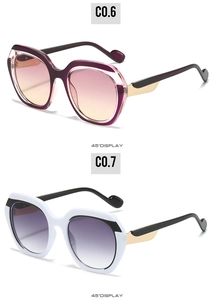 Vue détaillée à 45 degrés de lunettes de soleil carrées oversize avec montures colorées