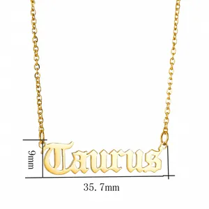Detailed view of Taurus zodiac necklace pendant in gold showing 9mm x 35.7mm size