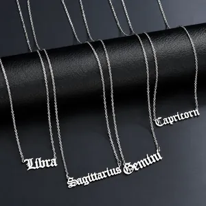 Gothic silver stainless steel zodiac necklaces Libra Sagittarius Gemini Capricorn