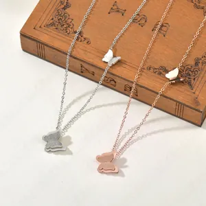 Minimalist double layer butterfly necklace in silver and rose gold stainless steel