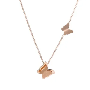 Minimalist rose gold double butterfly necklace in polished and matte finish design