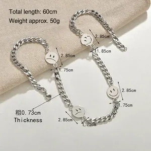 Collier chaîne en acier titane argenté avec smileys, longueur 60cm et largeur 0,73cm