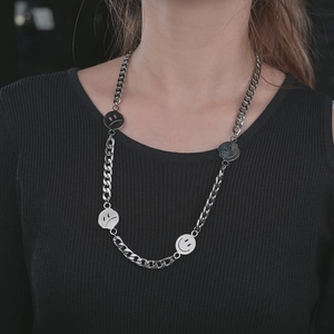 Collier Hip Hop En Acier Inoxydable Avec Pendentifs Visage Sourire Et Pleur Chaîne Gourmette Bijoux Streetwear Homme Femme