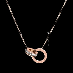 Interlocking Rings Pendant Necklace Rose Gold Plated Titanium Steel Roman Numerals Zircon Clavicle Chain For Women